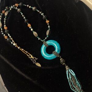 Gorgeous Rare Coldwater Creek Turquoise Beaded Necklace with Tassel